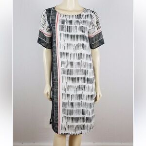 LOFT Size 6 Geometric Gray and White Midi Sheath